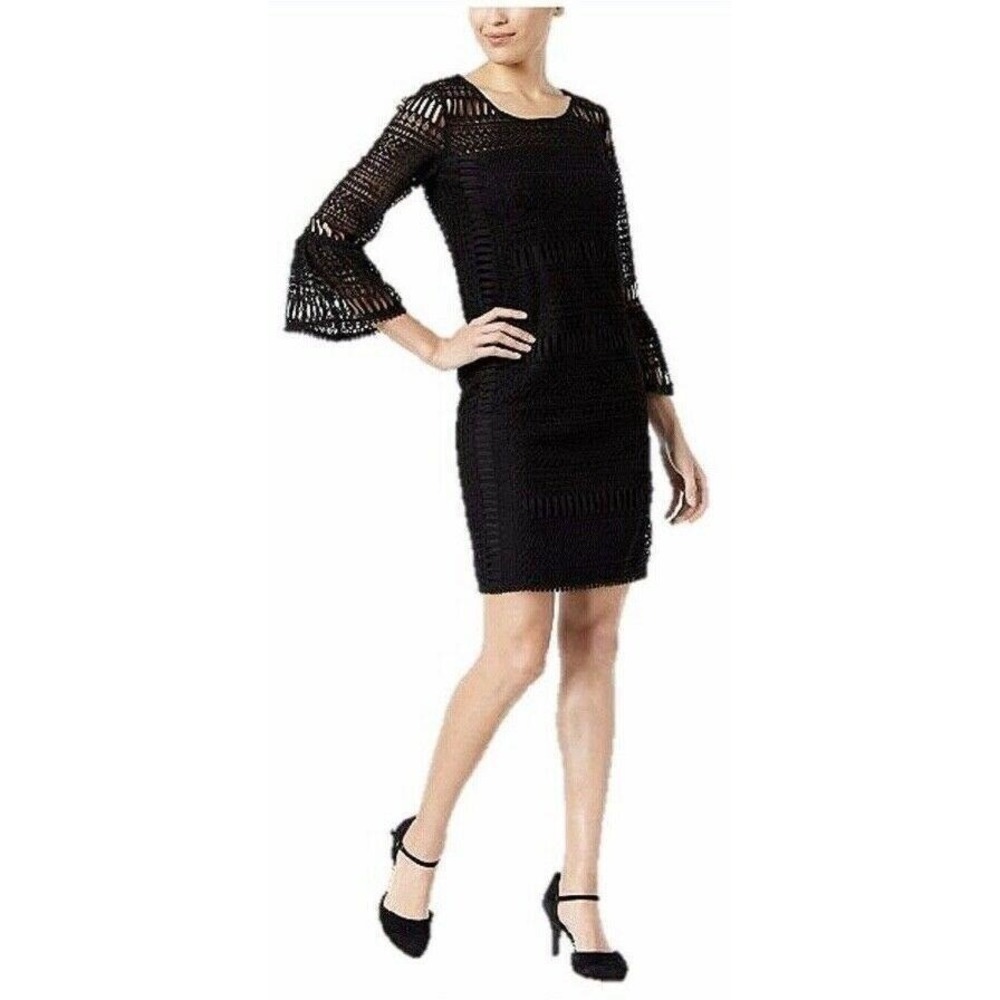 Alfani Women's Shift Dress Petite Crochet Bell Sleeve 4P - Picture 2 of 7